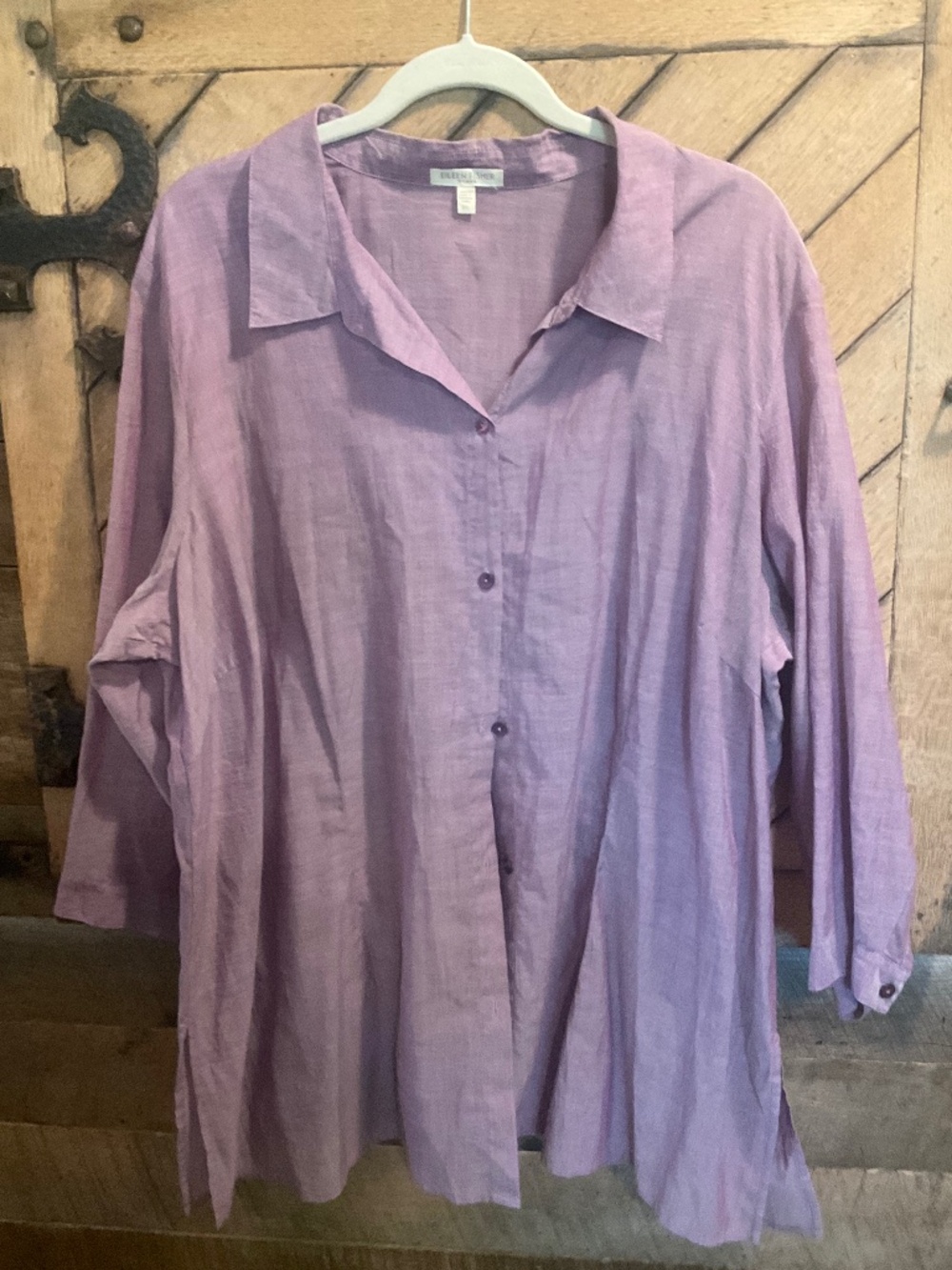 Eileen Fisher Mauve Lilac Tunic Shirt Cotton Blend 3/4 Sleeve Top  2x - EUC